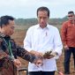 Presiden Jokowi memegang bibit tebu yang akan di tanam (Biro Pers dan Media Presiden RI)