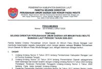 Pengumuman seleksi Direktur PDAM PAISU MOUTE